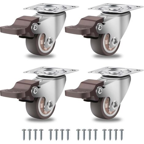 Ruote per mobili da 25 mm con 4 freni, ruote girevoli per carichi pesanti fino a 45 kg, girevoli a 360 gradi, ruote girevoli in gomma per tutti i pavimenti, mobili, scaffali, scatole per giocattoli, c (1/5)