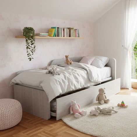 Divano letto sagomato 80x190 con letto estraibile e sollevabile - Rovere rock