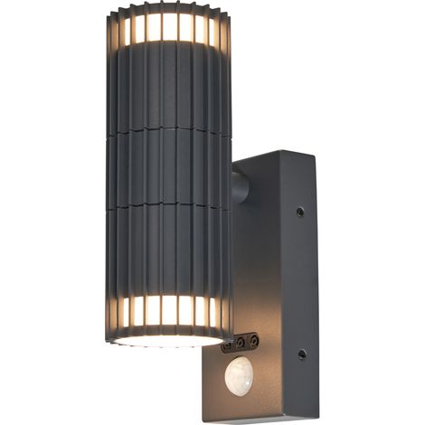 Litecraft Veda Wall Light Outdoor Ribbed Up & Down IP65 Rated Fitting With PIR Motion Sensor - Anthracite (1/5)