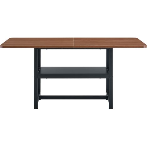 Table à manger rectangulaire en noyer avec étagère multifonctionnelle et pieds en métal noir 160x90x76 cm (1/5)