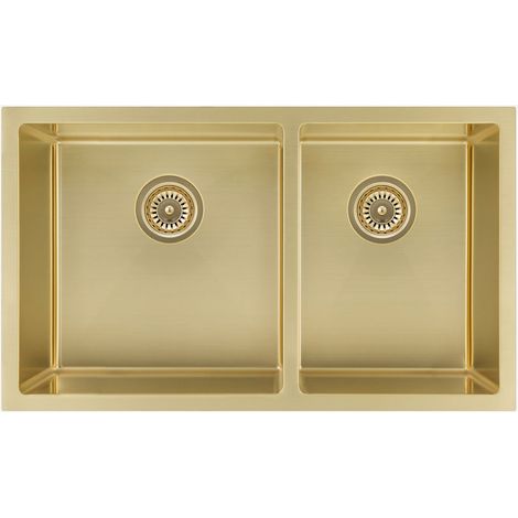 Lavello da cucina doppio 760 mm - ottone spazzolato - Jaboty