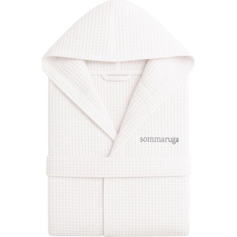 Peignoir nid d'abeille pour femme et peignoir nid d'abeille homme en coton avec capuche, poches et ceinture, léger et de voyage S-XXXL (1/5)