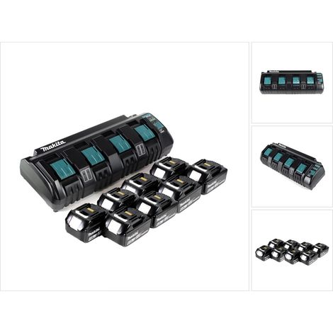 Kit alimentatore Makita 18 V con caricabatterie quadruplo DC 18 SF + 8 batterie BL1860B da 6,0 Ah