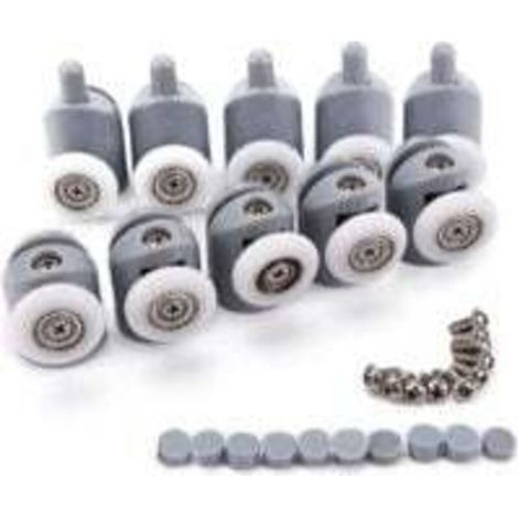 10pcs Porte de Douche Galet Ajustables Dual Rouleau Roulettes Cabine de Douche pour Salle de Bain 25mm 5 Supérieures et 5 Inférieure (1/5)