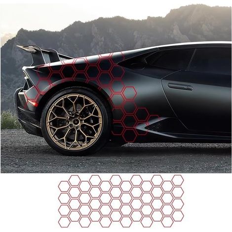 Pegatinas autoadhesivas para la decoración de las puertas laterales del coche, Gráficos hexagonales vinilo impermeables, universales coches, Rojo (1/5)