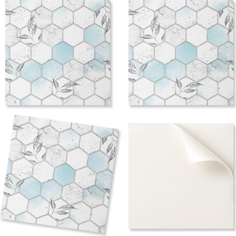 Azulejos decorativos de vinilo para pared, dise帽o hexagonal con hojas, 20x20x20 cm.