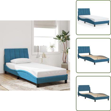Kopfteilkissen - vidaXL Bettgestell ohne Matratze "Hanko" Blau 80x200 cm Samt - Schlafzimmer Einrichtung (1/5)
