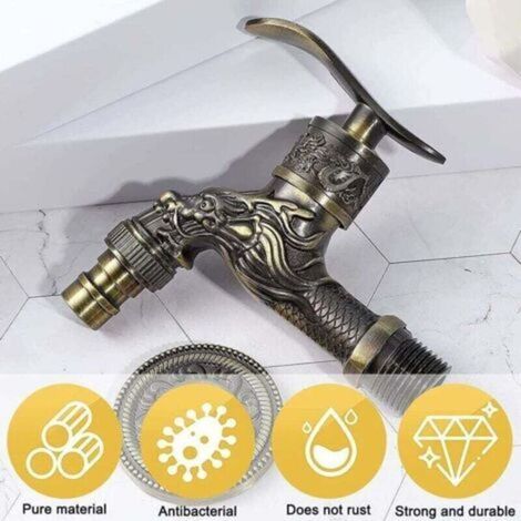 Robinet Mural RéTro en Laiton, Robinet Exterieur Jardin G1/2", Robinet en Laiton Antique, Robinet Mural Vintage, Antique Cuivre Dragon Sculpté Robinet pour Cuisine Bain Jardin (1/4)