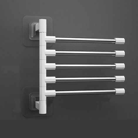 Wall-mounted towel rack with suction cups, 180° swivel, with 5 bars for bathroom (1/5)