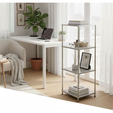Rangement stylé et épuré – Étagère en métal chromé, 30 × 30 × 89 cm, Gris (1/5)