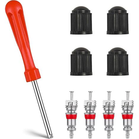 Démonte Obus de Valve de Pneu Clé Longue avec Obus de Valve et Bouchons de Valve Outil de Valve pour Voitures, Camions, Motos et Vélos (1/5)