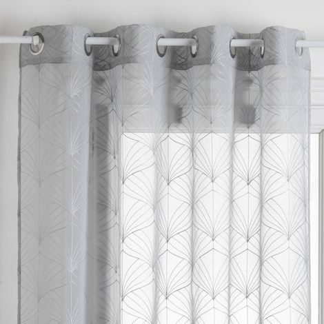 Atmosphera – Voilage tamisant brodé gris clair 140x240 cm – 100% polyester – 8 œillets ronds argent – Lavable en machine à 30°C