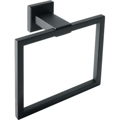 Anneau Porte-Serviettes Murale Support de Serviettes Carré Moderne de Salle de Bain, 16 cm x 15 cm, Finition Noire Mate en Acier Inoxydable (1/4)