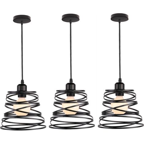 Suspensions Luminaires Moderne E27 Lustre Plafonnier Design à Spirale en Cascade Lampe à Suspension Métal Ø20CM Noir - 3Pcs (1/5)