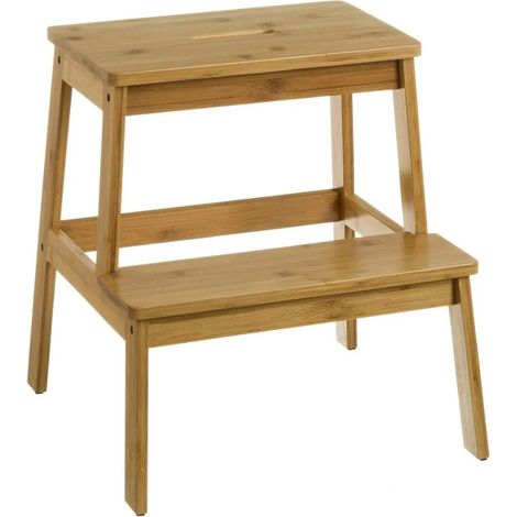 Escabeau Marchepied en Bambou 2 Marches - Hauteur 47cm (1/5)