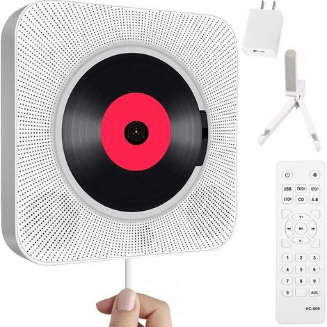 1 Lecteur CD mural, Bluetooth, radio FM, haut-parleurs HiFi, télécommande, entrée AUX, USB, salon