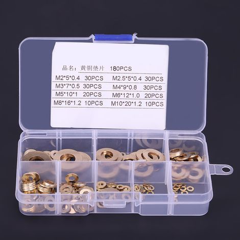 Assortiment de 180 rondelles en laiton avec boîte M2/M2.5/M3/M4/M5/M6/M8/M10 (1/5)