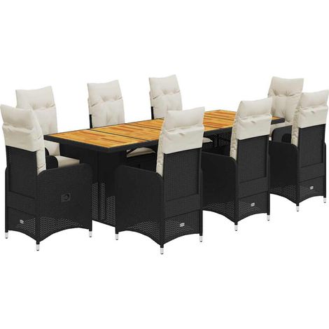 Maison Exclusive - 9-tlg. Garten-Bistro-Set mit Kissen Schwarz Po (1/5)