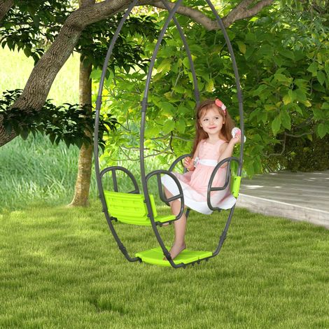 Balançoire métal pour enfants 2 places 110x40x180 cm verte, poignée antidérapante, idéale pour 3-6 ans (1/5)