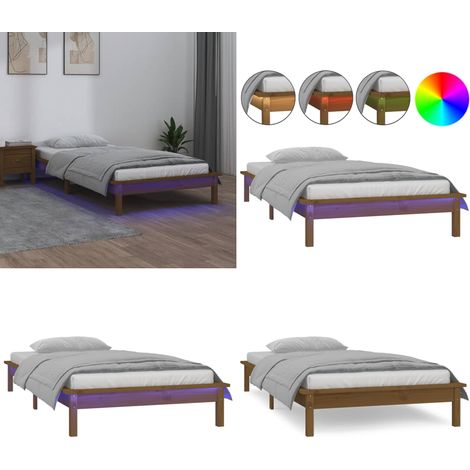 Cadre de lit à LED sans matelas 75x190 cm bois massif - Cadre De Lit - Lit Simple - Meuble Chambre - Bois Massif - Lumieres Led - Home & Living (1/5)