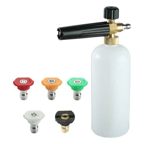 Canon à mousse avec connecteur rapide 1/4, 1 litre, 5 embouts de buse pour nettoyeur haute pression