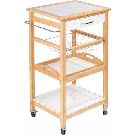 Wenko Finja carrello da cucina bianco e legno 49 cm