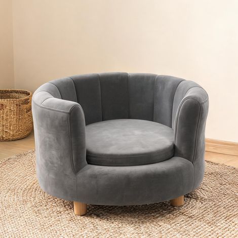 Canapé pour chien en polyester avec dossier et pieds en bois gris (1/5)