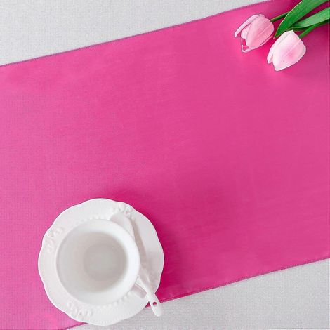 Chemin de table rose fuchsia (lot de 4), en soie lisse et brillante, idéal pour les fêtes, banquets et mariages (30,5 x 274 cm). (1/5)