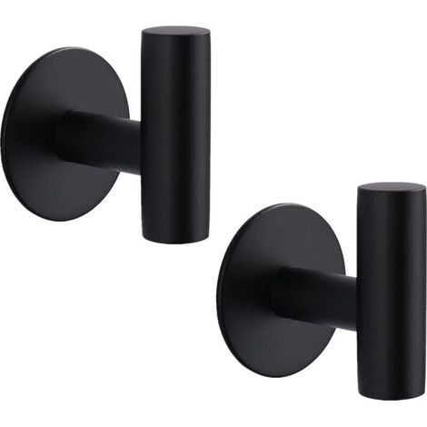 Selbstklebende Haken, robuste Wandhaken, wasserfeste Edelstahl-Duschhaken, Handtuchhaken zur Wandmontage für Bad und Küche – 2er-Pack, Schwarz (1/4)
