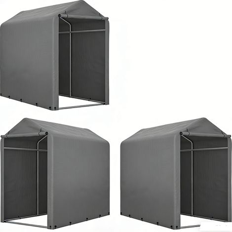3er-Set  fahrradgarage Gerätehaus 187x100x160 cm, Gartenschuppen Garagenzelt Lagerzelt, Dunkelgrau
