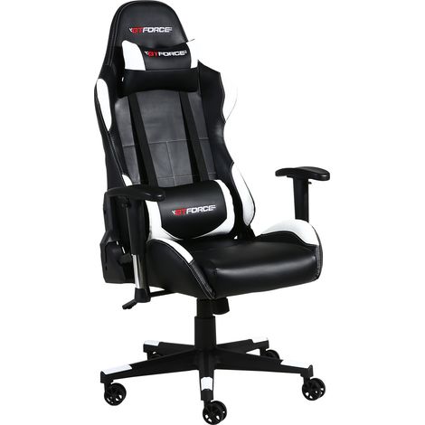 GTFORCE PRO GT LEATHER RACING SPORTS OFFICE CHAIR IN BLACK AND WHITE (1/5)