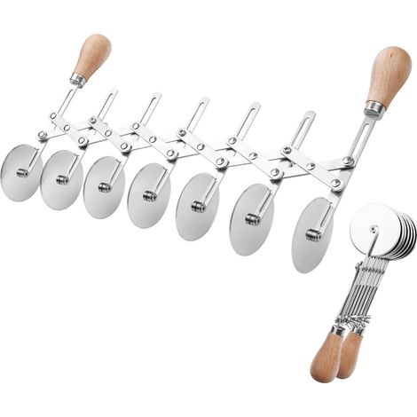 Roulette à Pâtisserie avec Poignée en Bois, 7 Roues Coupe Pâte Multi-Roues, Largeur Réglable, Acier Inoxydable Qualité Alimentaire pour Pizzas, Pains et Gâteaux (1/5)