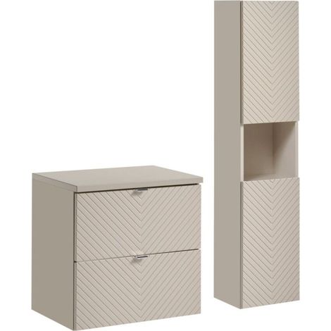 Insieme AOKI: mobile sottolavabo con cassetti 60cm + piano lavabo beige + colonna di stoccaggio