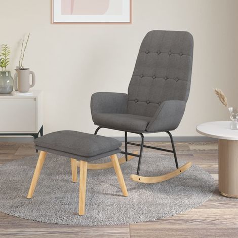 Sillón mecedora con taburete tela gris claro (1/5)