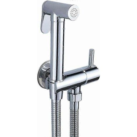 Ensemble de douchette pour bidet, tuyau en acier inoxydable pour eau chaude et froide, construction en laiton massif, fixation murale, chromé (1/5)