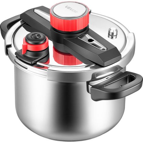 Autocuiseur en acier inoxydable 6 L avec panier vapeur et couvercle en verre, trois niveaux de pression pour viandes, riz et soupes. (1/5)