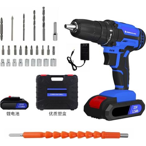 Perceuse sans fil 21v perceuse sans fil, ensemble de 26 perceuses sans fil avec 1 perceuse sans fil, 45nm, lampe LED et boîtier (1/4)