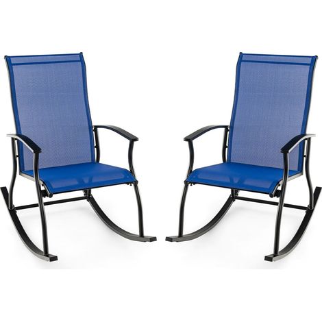 2 Pieces Outdoor Rocking Chairs Patio Cozy Rockers w/Breathable Backrest