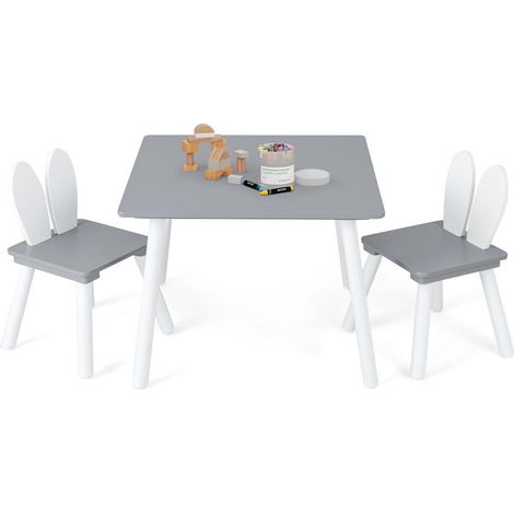 Chambre et Salle de Jeux Espace Activités Gain de Place Ensemble Table et Chaises Enfant en Bois Oreilles de Lapin Gris (1/5)