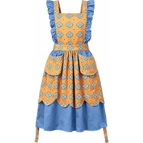 Retro-Küchenschürze für Damen mit Taschen, hübsche Rüschenschürze zum Kochen und Backen, gemustertes Design (1/5)