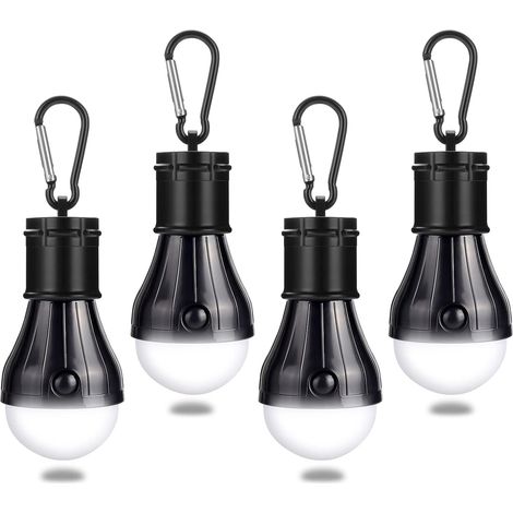 Luce da campeggio con moschettone, lanterna da campeggio, 4 pezzi, set di lampadine a LED per tenda da campeggio, luci da campeggio impermeabili per zaino in spalla (1/5)