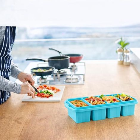 Récipient de congélation en silicone universel avec couvercle pour aliments, grand moule à glaçons, boîte de congélation en silicone, congeler et stocker des soupes, des sauces, des bouillons (1/5)
