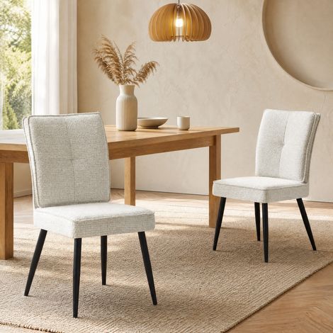 Esszimmerstuhl 2er Set gepolstert mit Metallbeinen Cremeweiß OKMYHOME (1/5)