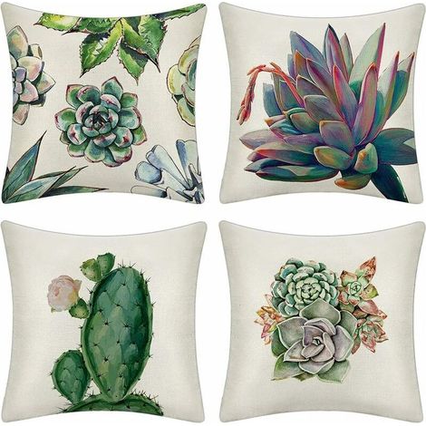 Kissenbezug 45 x 45 cm Kissenbezüge Dekokissenbezug Sofa Auto quadratischer Kissenbezug Heim Bett Dekoration 4er Set (Kaktus) (1/5)