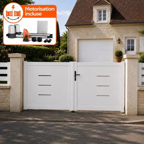 Portail battant électrique PVC blanc avec moteur Sentinel H 160 x L 350 BRIANÇON (1/5)