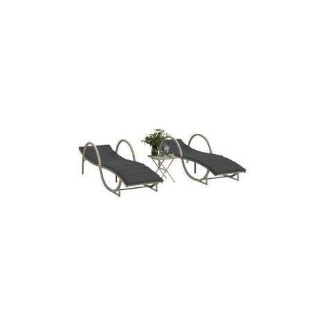 Chaises longues lot de 2 avec table gris clair résine tressée (1/5)