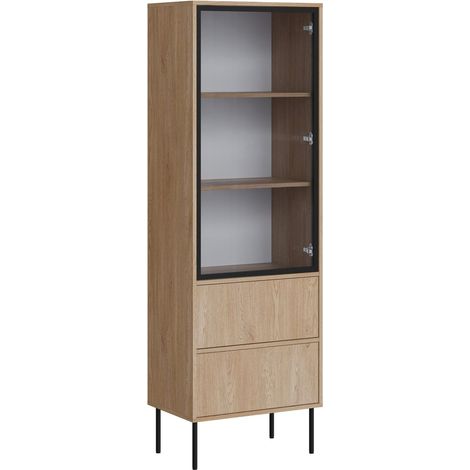 Estantería Merevai 105, Roble, Con puertas, Cerrable, Con cajones, Vidrio, Aglomerado laminado, Número de puertas: 0, Número de cajones: 0, 185x60x40cm