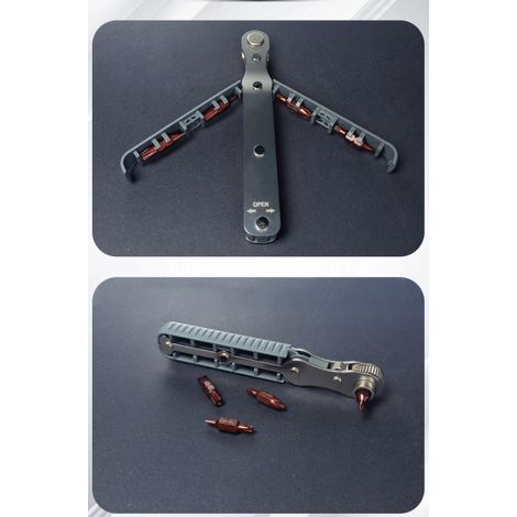 Tournevis à cliquet bidirectionnel pliable magnétique kit avec embouts de vissage haute dureté outil de réparation précis pour bricolage maison (1/5)