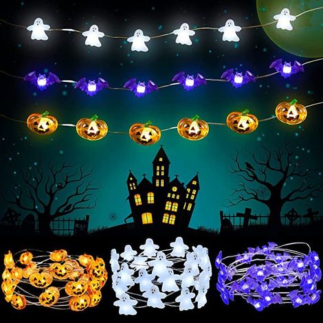 Halloween-Lichterkette, 3er-Set thematisch passende Lichterketten mit 30 LEDs, Kürbis (1/5)