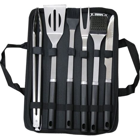 6Pcs Ensemble Ustensiles Barbecue en Acier Inoxydable Professionnel - Kit d'Accessoires Grill Barbecue Pratiques avec Sac Portable - Set Barbecue Outils pour Camping d’Extérieur et Pique-Nique (1/5)